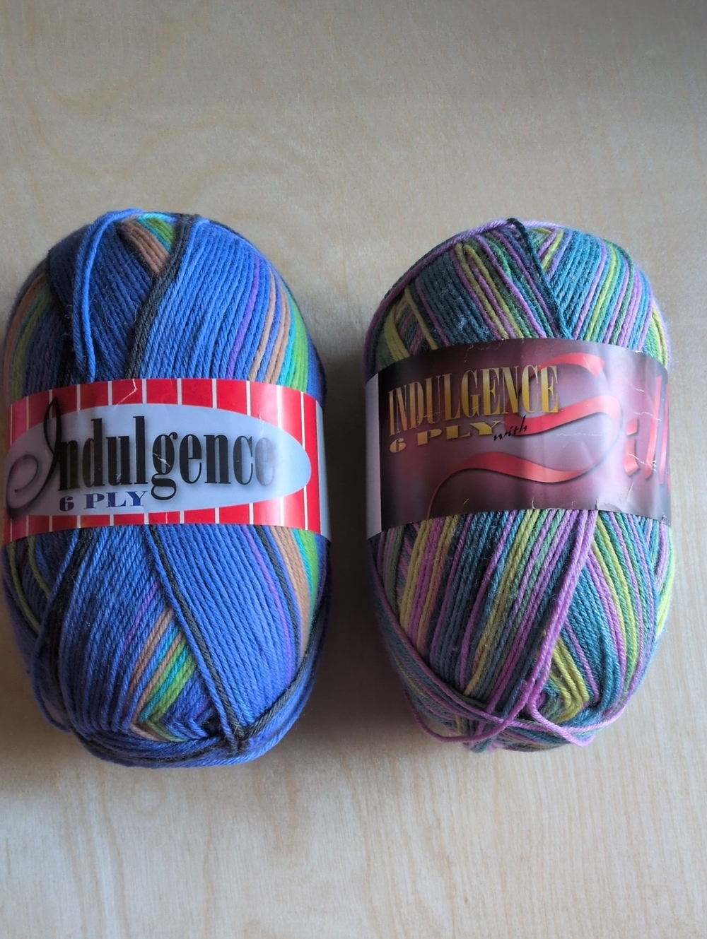 2 Skeins Indulgence Knitting  Fever 6-Ply Multicolor Sock Yarns Sport Weight
